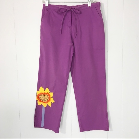 Vintage 90’s Y2K Emma Tricot Sunflower Shirt Pant Set M S Purple Yellow Woman’s - Picture 5 of 12